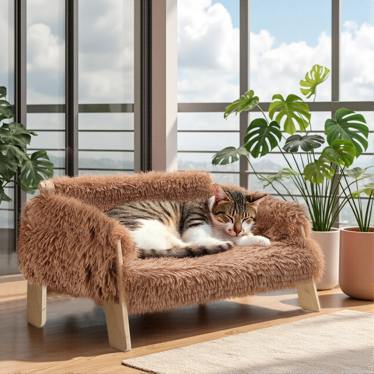 Sturdy Wooden Leg Large Cat Bed