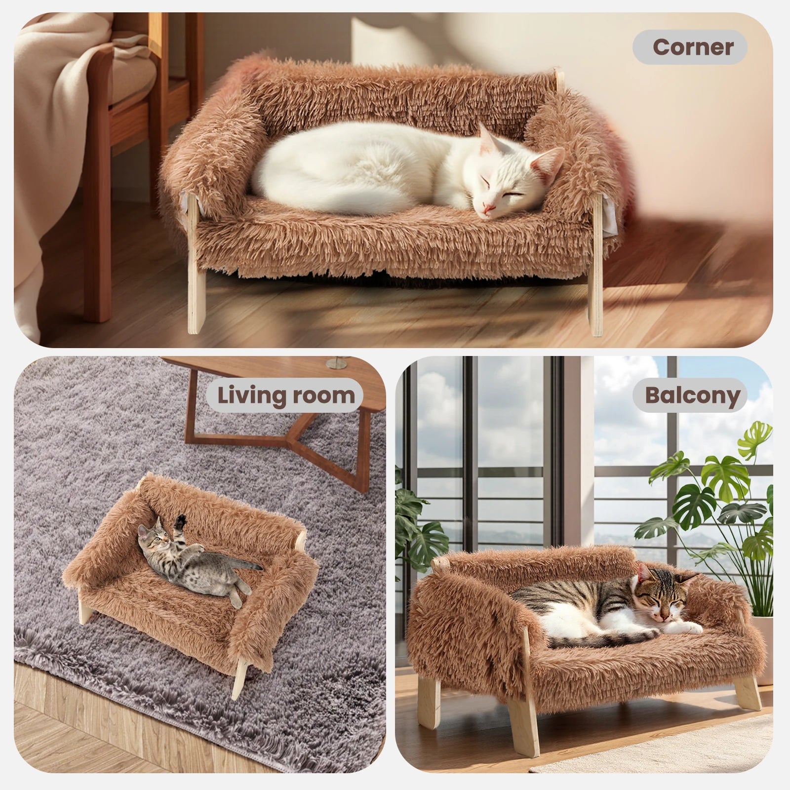 Sturdy Wooden Leg Large Cat Bed
